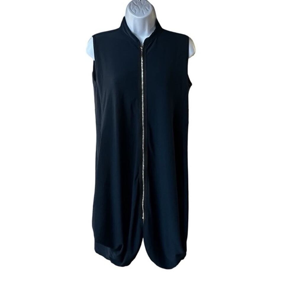 Sun Kim Palm Bay Vest XS Dark Teal Blue Zip Front Balloon Hem Lagenlook USA